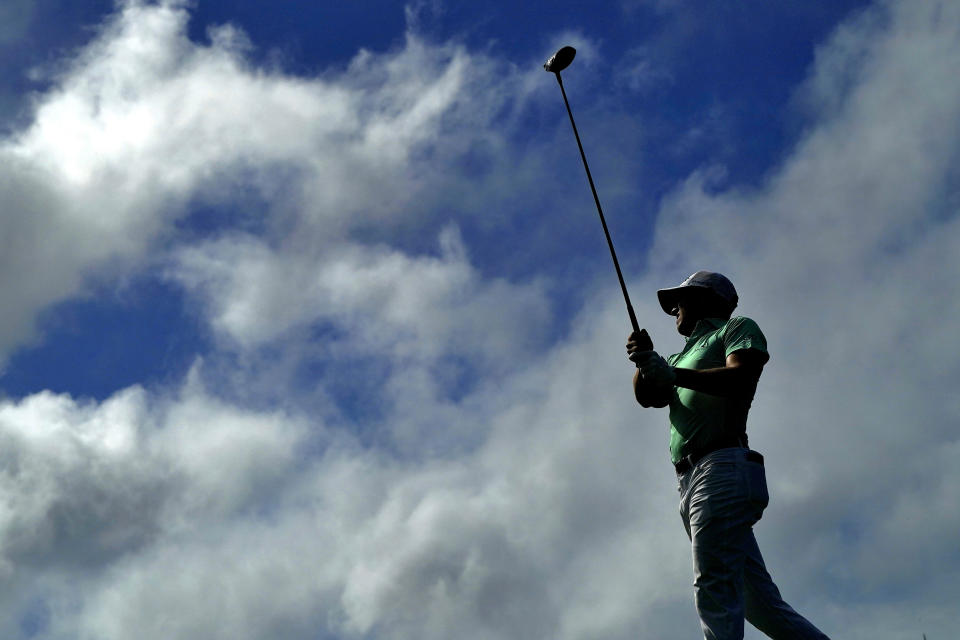 Justin Thomas hits from the fifth tee during second round of the Tournament of Champions golf event, Friday, Jan. 3, 2020, at Kapalua Plantation Course in Kapalua, Hawaii. (AP Photo/Matt York)