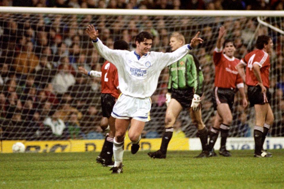 Gary Speed in action for Leeds United (PA)