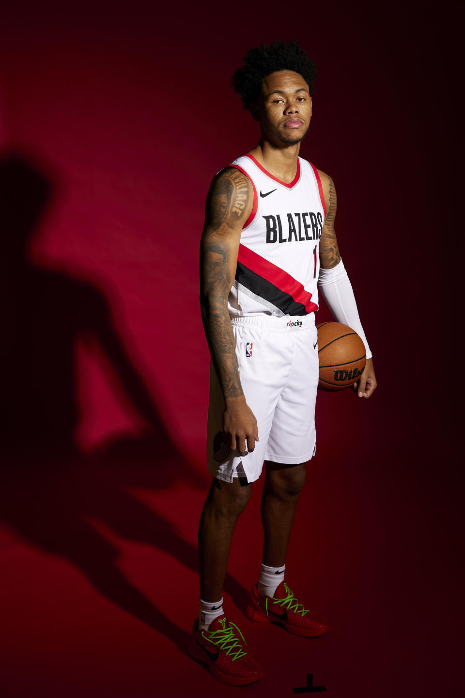 Portland Trail Blazers guard Anfernee Simons poses for a portrait during the NBA basketball team's media day in Portland, Ore., Monday, Oct. 2, 2023. (AP Photo/Craig Mitchelldyer)