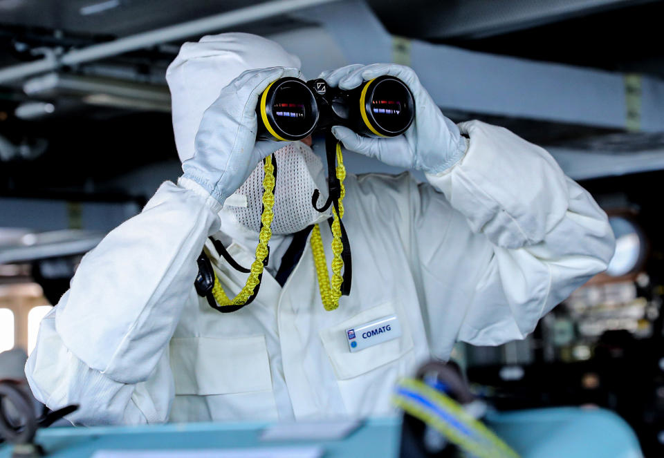 Pictured is COMATG (Commodore Amphibious Task Group), seen here on the bridge of HMS Albion, at action stations, during an exercise (Picture: UK MOD/Crown 2019)