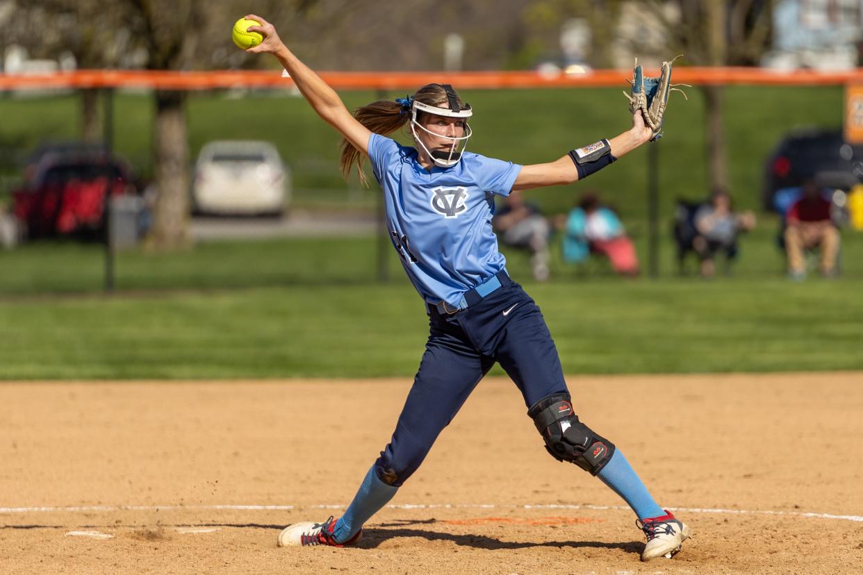 Abigale Stewart delivers a pitch during Central Valley's WPIAL Class 3A matchup with Beaver Falls Tuesday afternoon.