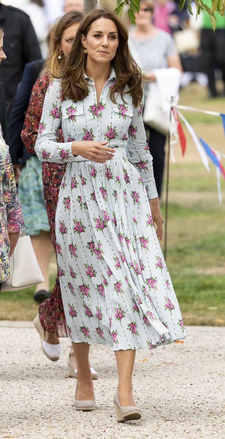 <p><em>September 10, 2019 —</em>Kate wore this breezy Emilia Wickstead dress to the opening of the “Back to Nature” playground and garden that she helped design at the Royal Horticultural Society’s Garden Wisley in Surrey. If you don't have two grand sitting around for a garden dress (us either), this <a href="https://www.amazon.com/Milumia-Womens-Button-X-Large-Multicolor-Floral-Blue/dp/B07DK6HQRF/" rel="nofollow noopener" target="_blank" data-ylk="slk:button-up maxi dress from Amazon;elm:context_link;itc:0;sec:content-canvas" class="link ">button-up maxi dress from Amazon</a> definitely gives us Duchess vibes.</p>