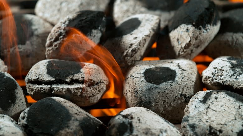 briquettes on a grill