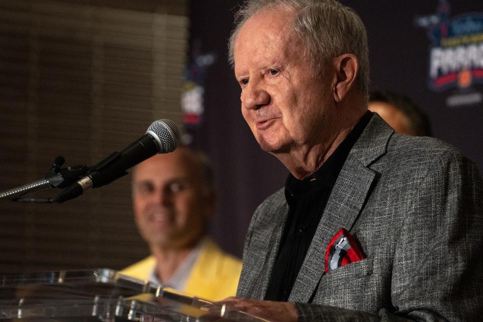 Al McCoy (Grand Marshal for the 2022 Fiesta Bowl Parade) speaks during a press conference, September 13, 2022, at the Ellie & Michael Ziegler Fiesta Bowl Museum, 7135 E. Camelback Road, Scottsdale, Arizona.