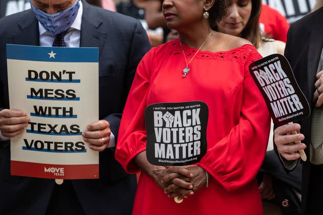 Members of the Texas House Democratic Caucus take part in a voting rights rally outside of the Texas State Capitol on July 8. (Photo: Tamir Kalifa via Getty Images)