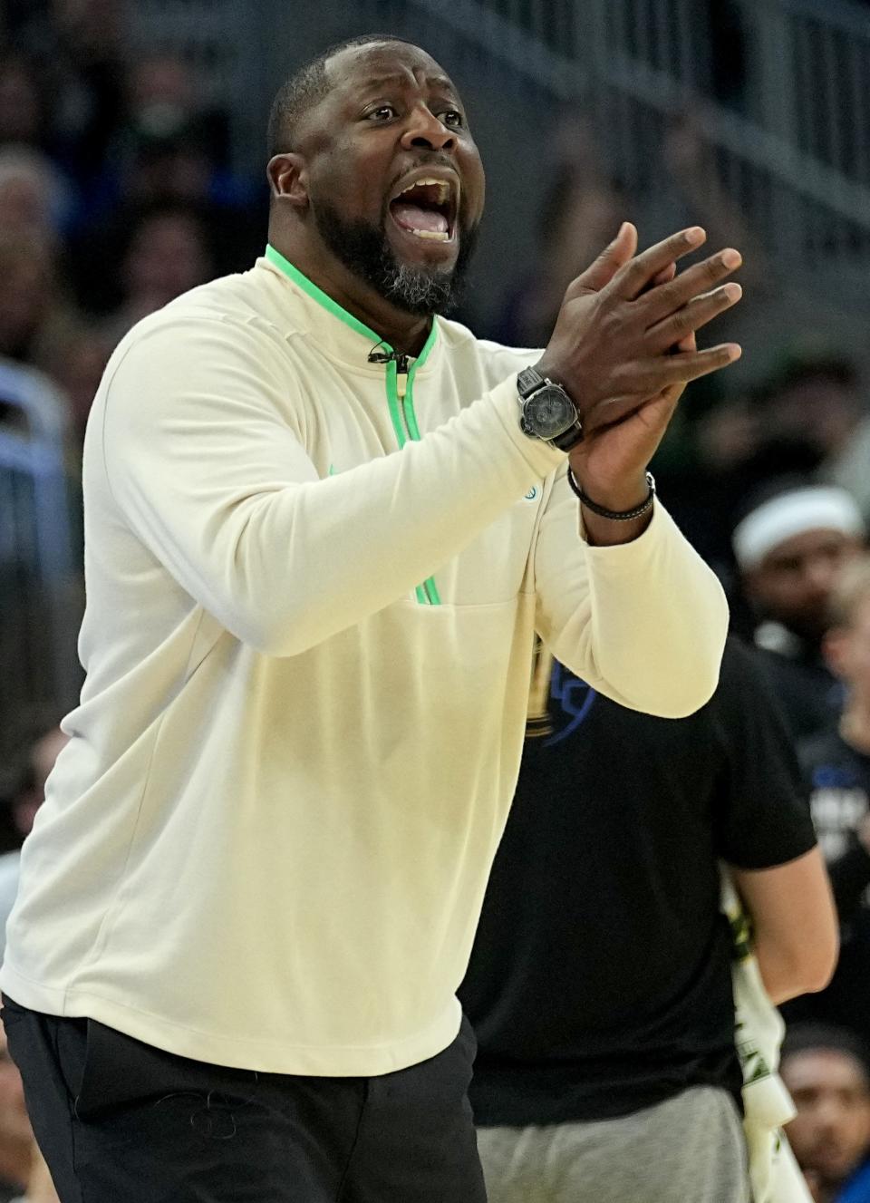Milwaukee Bucks head coach Adrian Griffin is shown during the second half of their game Tuesday, December 5, 2023 at Fiserv Forum in Milwaukee, Wisconsin. The Mikwaukee Bucks beat the New York Knicks 146-122.