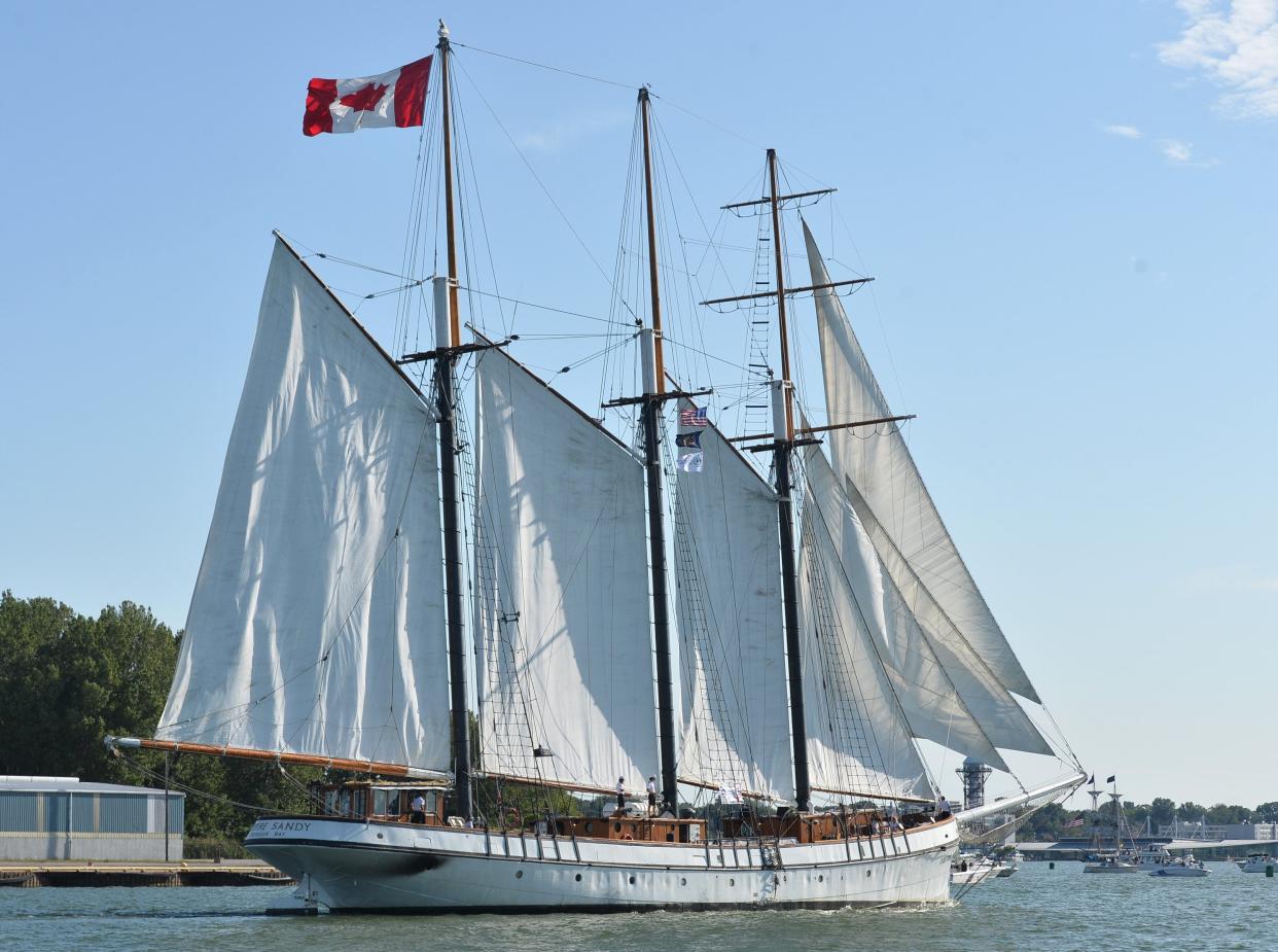 The Empire Sandy sails into Presque Isle Bay during the Parade of Sail, which opened the 2019 Tall Ships Erie festival on Aug. 22, 2019 in Erie.
