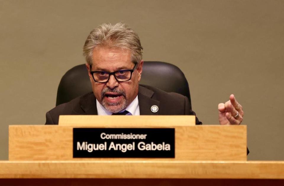 Newly elected commissioner Miguel Angel Gabela hold on to his view of voting “no” on the proposed budget during a special commission meeting regarding the City’s budget at Miami City Hall on Monday, December 11, 2023.