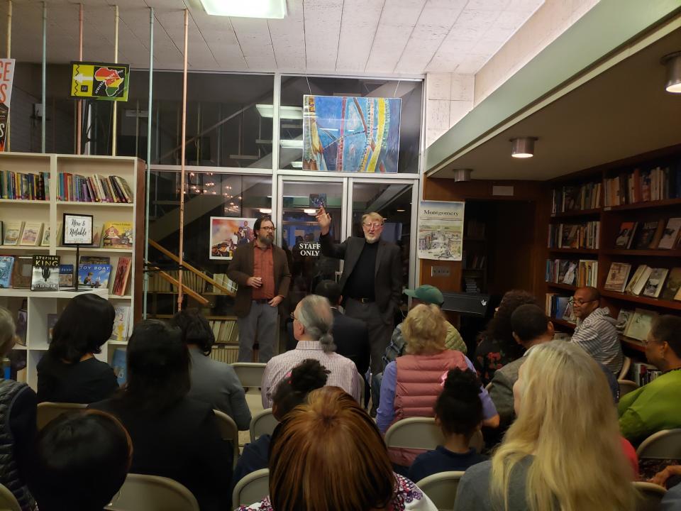 Randall Williams, editor at NewSouth Books, talks at the release party for "Closed Ranks" a book about the killing of Bernard Whitehurst