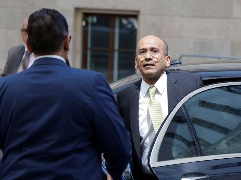 Kuwait's Minister of Finance, and Minister of State for Economic Affairs and Investments Manaf Abdulaziz Al Hajeri arrives at the OPEC headquarters for meeting in Vienna