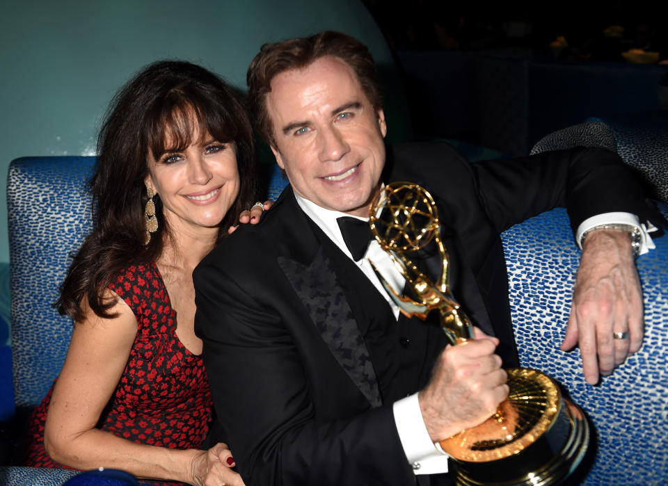 Kelly Preston and John Travolta attend HBO's Official 2016 Emmy After Party at The Plaza at the Pacific Design Center on Sept. 18.