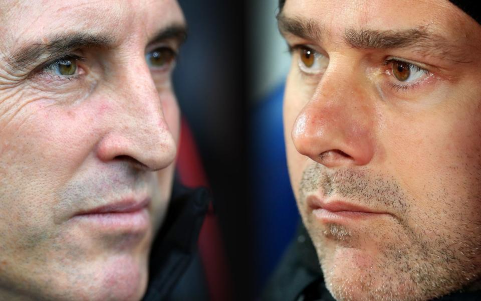 Unai Emery (left) and Mauricio Pochettino will see their sides go head-to-head at the Emirates Stadium on Sunday in the first north London derby since Arsène Wenger's departure from Arsenal - Getty Images Europe