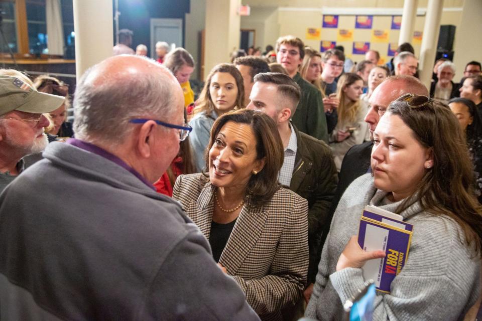  Sen. Kamala Harris, D-Calif. Greets supporters after a town hall in Dubuque Wednesday, Oct. 16, 2019.