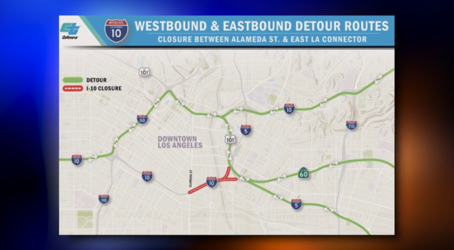 Freeway detour routes to avoid the 10 Freeway closure. (Caltrans)