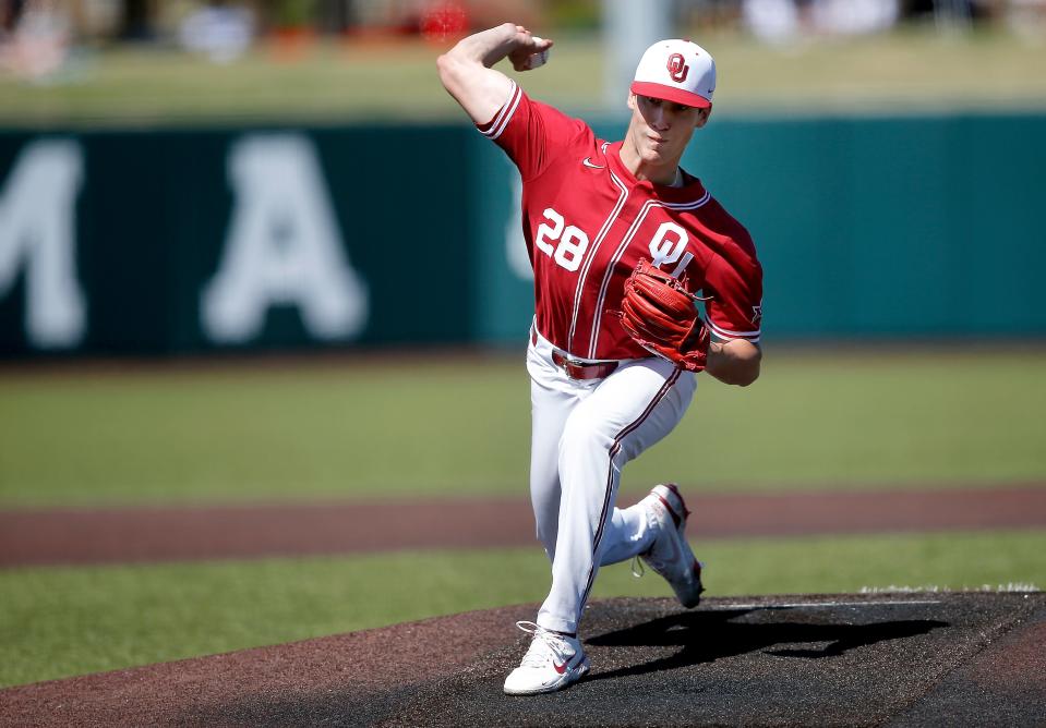 OU pitcher David Sandlin was dominant Saturday against Kansas State, striking out 10 and allowing two runs — one earned — over seven innings.
