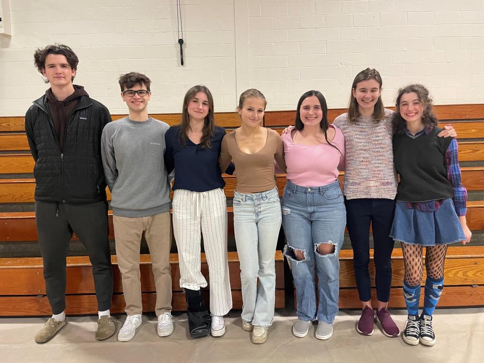 Recipients of the National Rural and Small Town Award through the College Board National Recognition Programs celebrate their notification of recognition. From left to right are R. Betts-Levine, C. Kane, A. Bergeron, S. Loto, C. Burbank, F. Ferguson, E. Dearborn. (Missing G. Bungard and J. Porter).