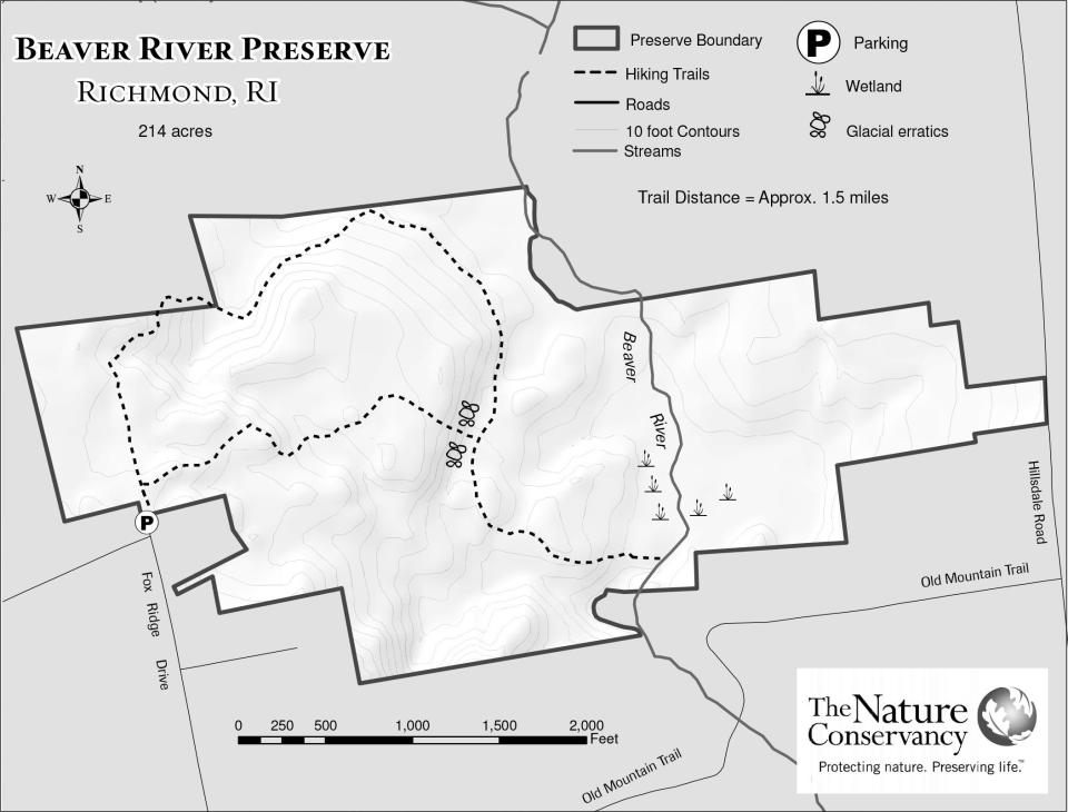 A trail map of the Beaver River Preserve.