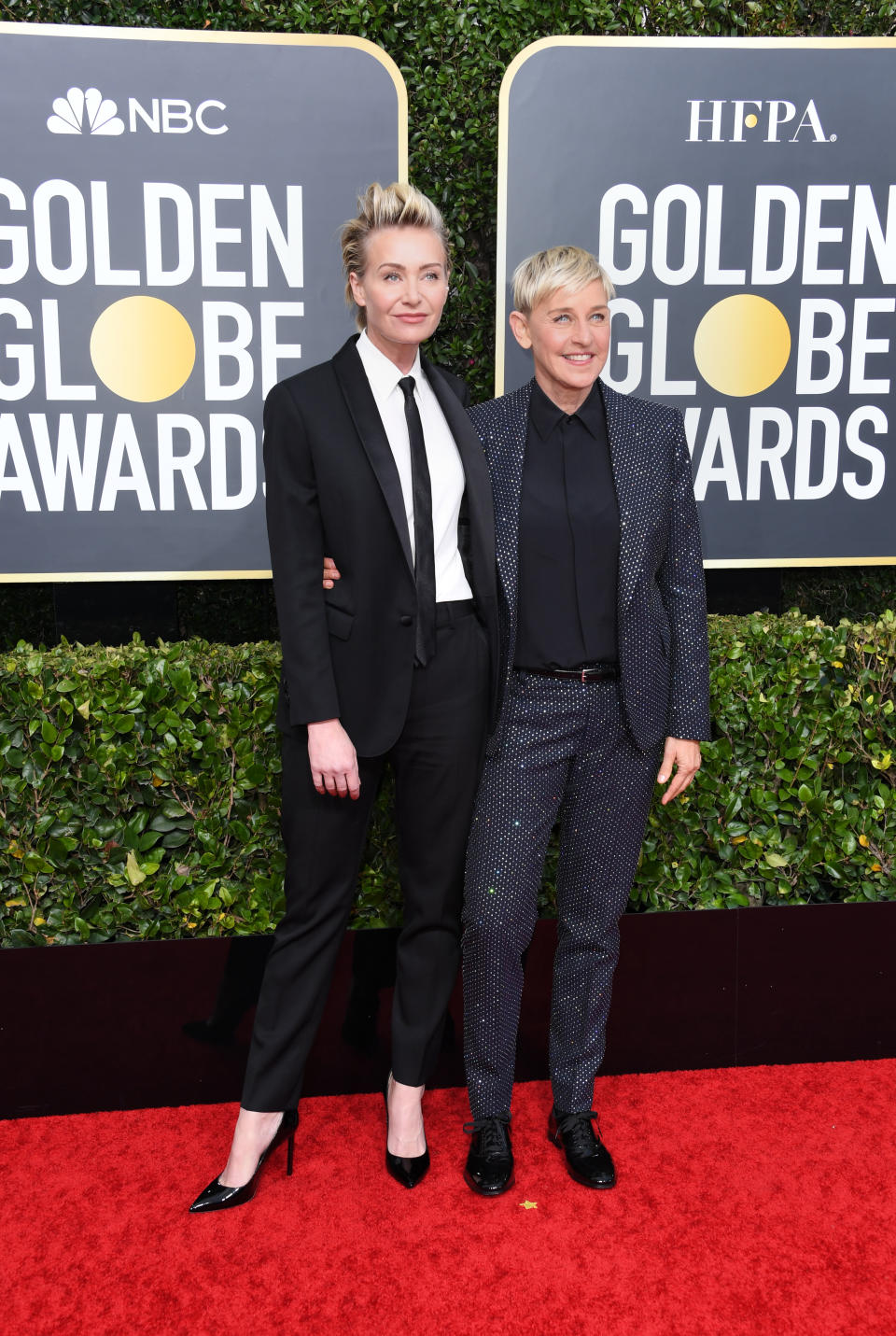 BEVERLY HILLS, CALIFORNIA - JANUARY 05: (L-R) Portia de Rossi and Ellen DeGeneres attend the 77th Annual Golden Globe Awards at The Beverly Hilton Hotel on January 05, 2020 in Beverly Hills, California. (Photo by Jon Kopaloff/Getty Images)