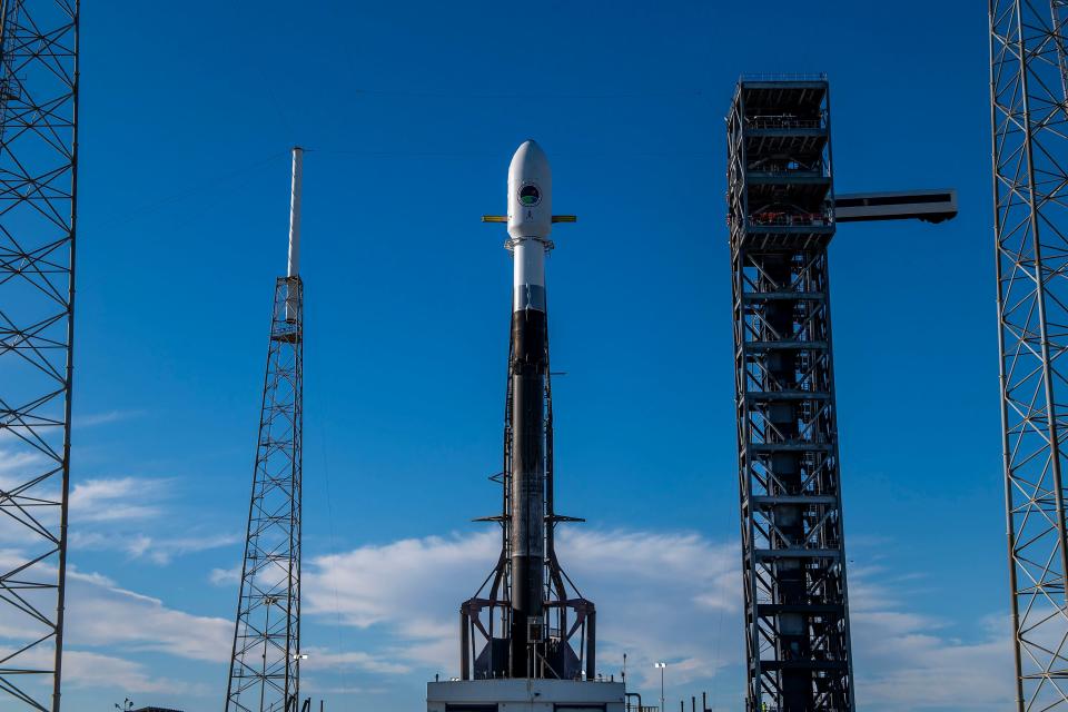 Wednesday morning, SpaceX released this photo of a Falcon 9 rocket with its classified USSF-124 nose cone payload at Launch Complex 40 at Cape Canaveral Space Force Station.