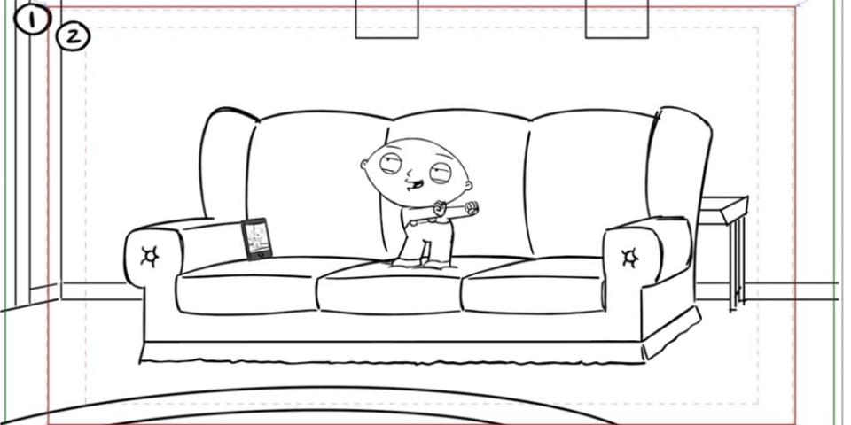 Storyboard sketches from Family Guy’s 400th episode, “Get Stewie,” set to air Nov. 20.