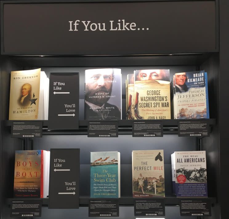 A display shelf in Amazon’s bookstore (Daniel Roberts)