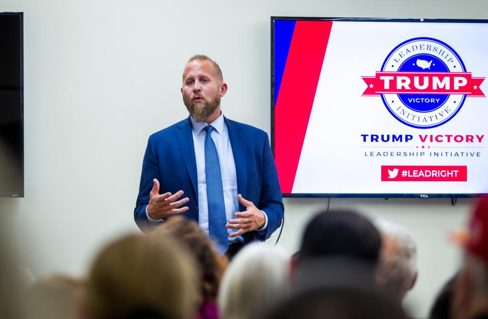 Brad Parscale, campaign manager for President Trump, addresses volunteers at Arizona Republican Party headquarters in November 2019.