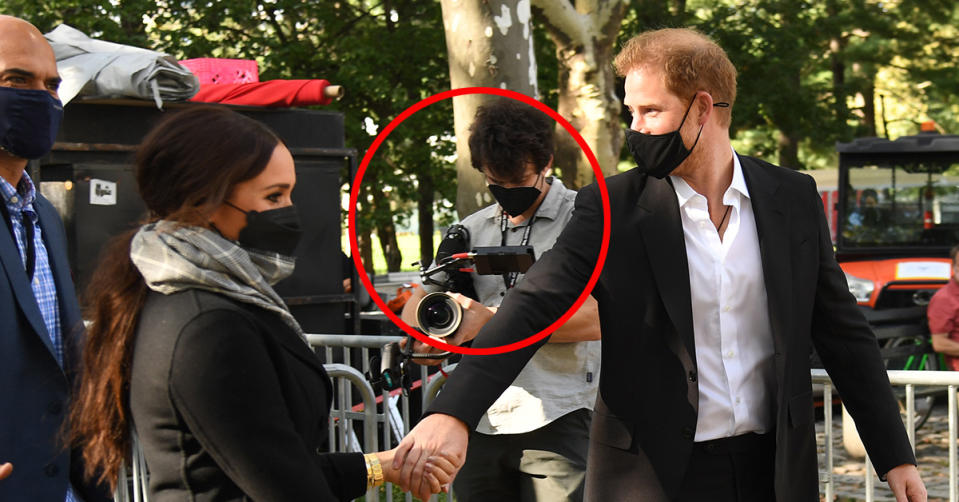 The Sussexes Prince Harry and Meghan Markle with director Liz Garbus