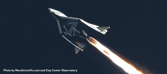 Virgin Galactic's first private SpaceShipTwo spaceliner launches on a supersonic powered flight test on Jan. 10, 2014. The company aims to fly six passengers and two pilots to suborbital space and back for $250,000 per ticket.