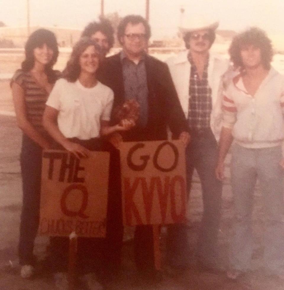 An August 1980 photo shows KVVQ-FM founder Ken Orchard, center, and his family at the cow chipping chucking contest at the San Bernardino County Fair. The family took first place.