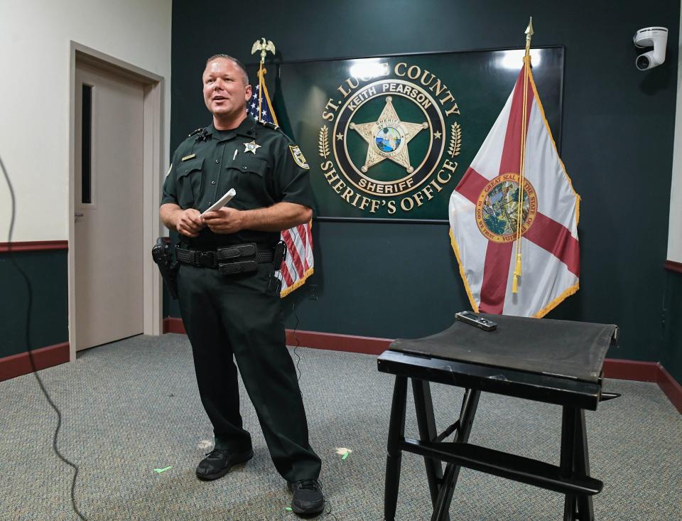 The new St. Lucie County Sheriff Keith Pearson speaks at the St. Lucie County Sheriff's Office on Midway Road in Fort Pierce. "It's very humbling but it’s also very exciting knowing that we are going to be able to be able to continue serving St. Lucie County at this level of excellency," Pearson said at the start of a media interview at the Sheriff’s Office on Midway Road on Monday Dec. 4, 2023, in Fort Pierce. The former St. Lucie County Sheriff Ken Mascara submitted his resignation on Friday Dec. 1, and he cited ongoing “health issues” for his departure. He’s currently out of state seeking treatment, he noted.