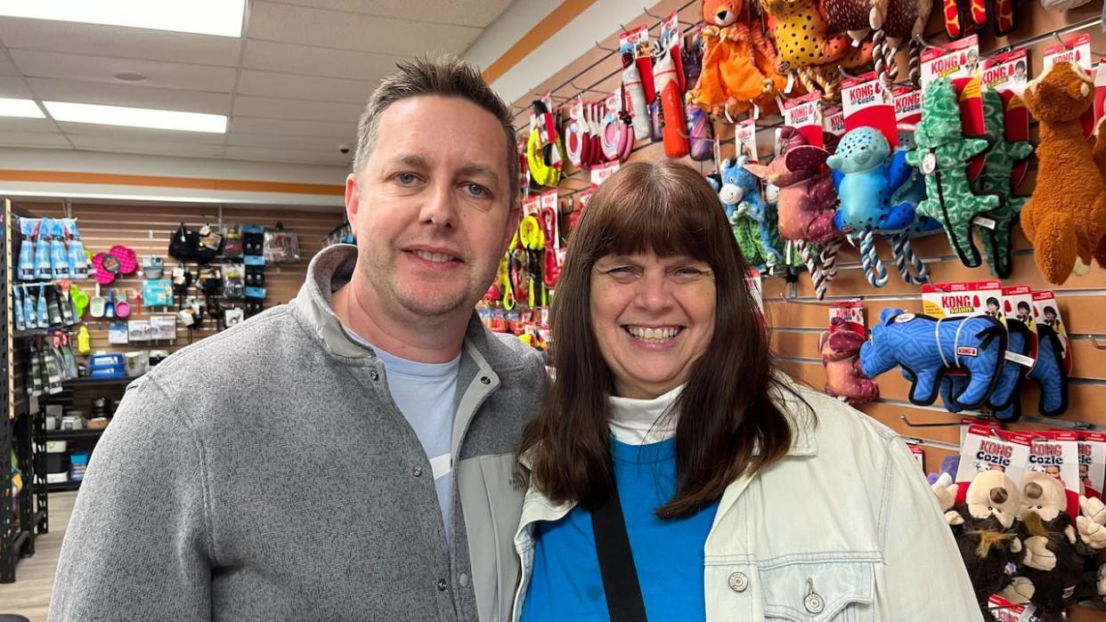 Mark Winsor, left, and Zita Kavanagh-Taylor teamed up on Paws for MS, a charity walk for multiple sclerosis research, eight years ago. (Henrike Wilhelm/CBC - image credit)