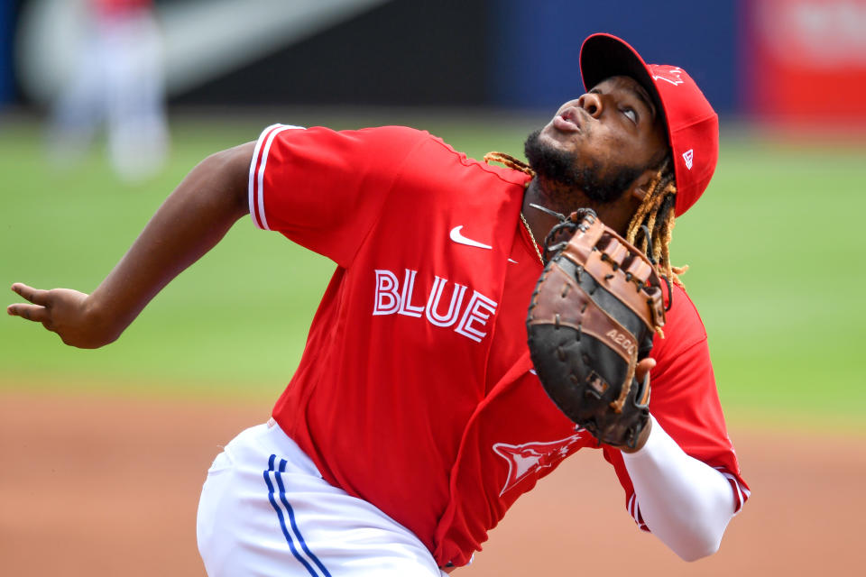 Vladimir Guerrero Jr. 擔任一壘手獲肯定。（Photo by Nick Cammett/Diamond Images via Getty Images）