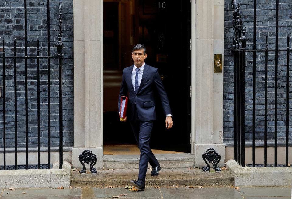 British Prime Minister Rishi Sunak leaves 10 Downing Street to attend Prime Minister’s Questions at the Houses of Parliament in London, Britain, 18 October 2023 (REUTERS)