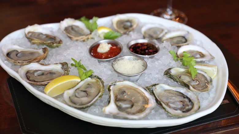 Raw oysters on iced platter
