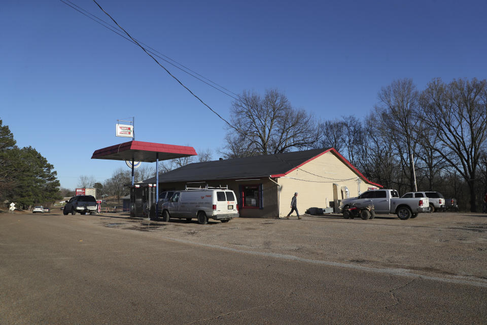 This photo shows the Express Mart convenience store in Arkabutla, Miss on Friday, Feb. 17, 2023. Six people were fatally shot Friday at multiple locations in a small town in rural Mississippi near the Tennessee state line, and authorities blamed a lone suspect who was arrested and charged with murder. (AP Photo/Nikki Boertman)