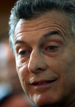 Argentina's President Mauricio Macri speaks to journalists after casting his vote in Buenos Aires, Argentina October 22, 2017. REUTERS/Marcos Brindicci