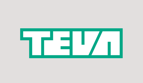 Green-outlined white letters of Teva's logo.