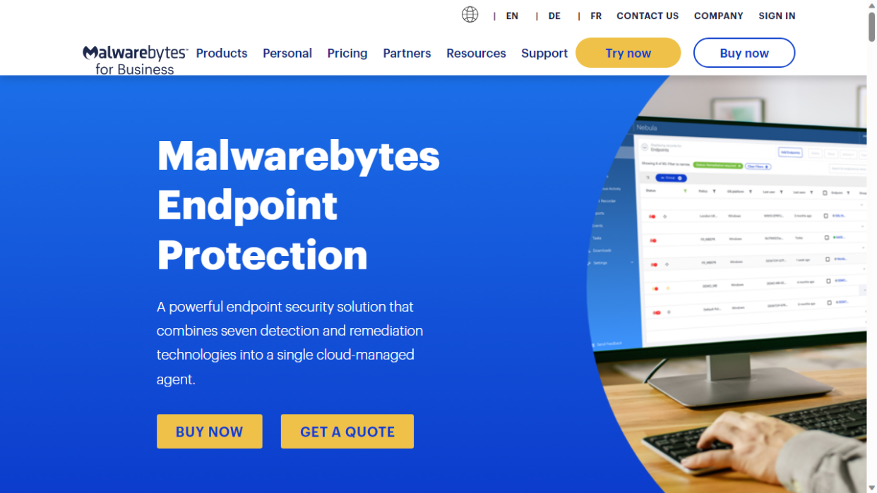  Website screenshot for Malwarebytes Endpoint Protection for Business 