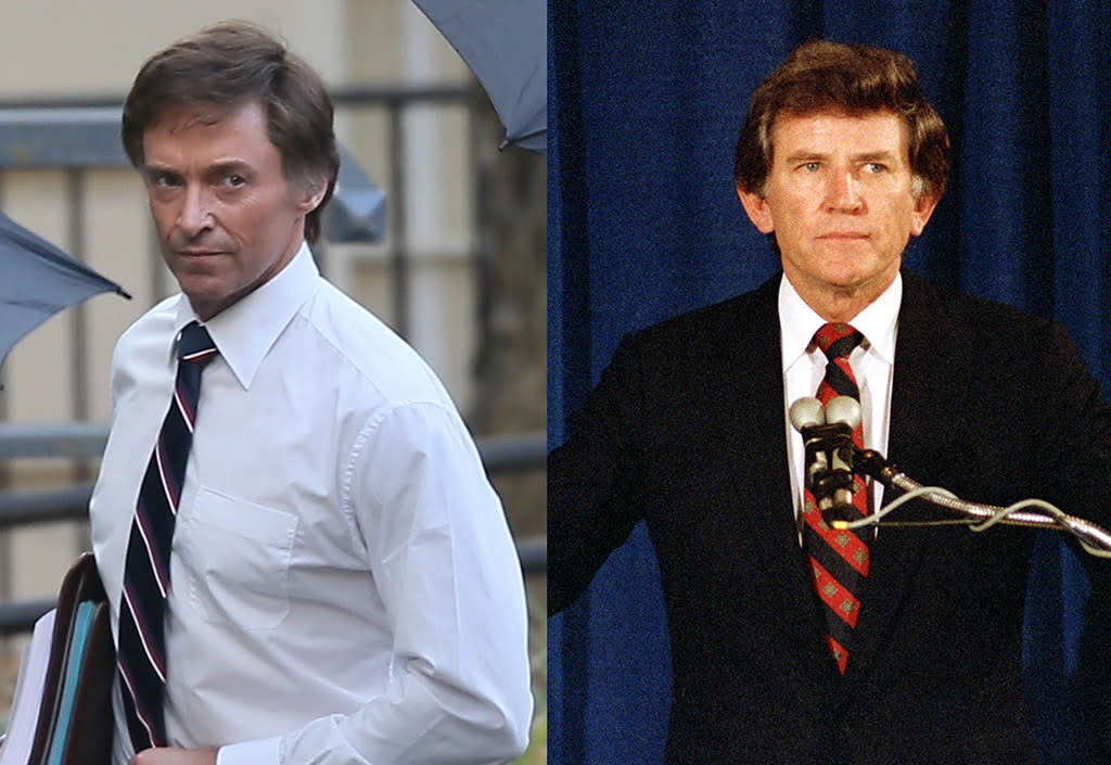 Hugh Jackman (left) plays Senator Gary Hart (right) in his new film 