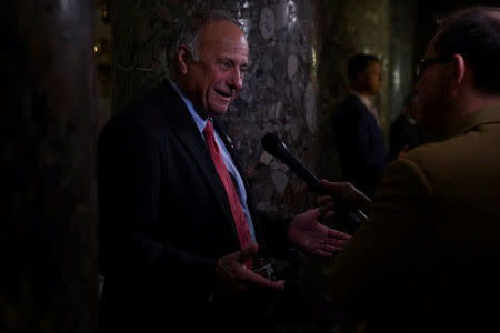 Rep. Steve King (R-IA) takes questions from a reporter after a meeting on the House Floor regarding an immigration bill which was postponed in the U.S. Capitol in Washington, U.S., June 22, 2018. REUTERS/Toya Sarno Jordan