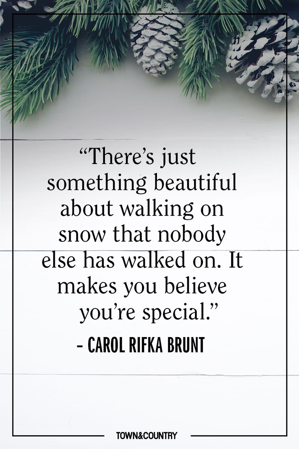 <p>"There’s just something beautiful about walking on snow that nobody else has walked on. It makes you believe you’re special." </p><p>– <em>Carol Rifka Brunt, "Tell the Wolves I'm Home"</em></p>