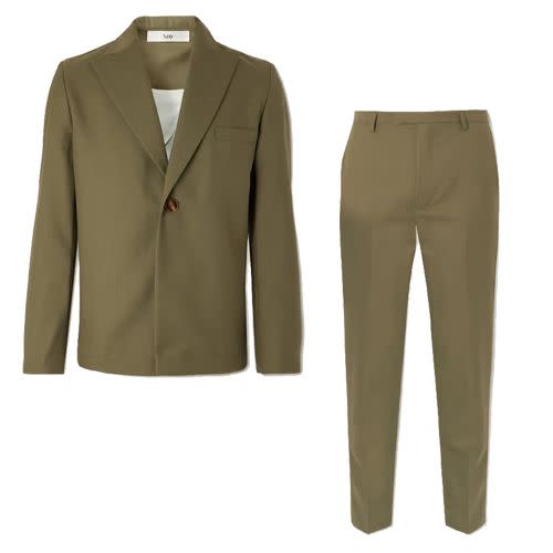 <p><a class="link " href="https://www.mrporter.com/en-gb/mens/product/sefr/clothing/single-breasted-blazers/power-twill-blazer/43769801097284132" rel="nofollow noopener" target="_blank" data-ylk="slk:SHOP BLAZER">SHOP BLAZER</a></p><p><a class="link " href="https://www.mrporter.com/en-gb/mens/product/sefr/clothing/formal-trousers/harvey-slim-fit-tapered-woven-trousers/43769801097272333" rel="nofollow noopener" target="_blank" data-ylk="slk:SHOP TROUSERS">SHOP TROUSERS</a></p><p>Sêfr’s khaki green power twill blazer is just the right amount of different, as Seventies-inspired details such as padded shoulders and exaggerated peak labels only subtly tweak what's otherwise a contemporary two-piece.</p><p>£435; <a href="https://www.mrporter.com/en-gb/mens/product/sefr/clothing/single-breasted-blazers/power-twill-blazer/43769801097284132" rel="nofollow noopener" target="_blank" data-ylk="slk:mrporter.com" class="link ">mrporter.com</a></p>