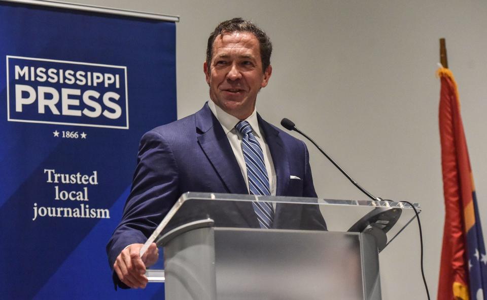 Sen. Chris McDaniel, a candidate for Lieutenant Governor, speaks to the press at the Mississippi Press Awards candidate forum at the Sheraton Refuge Hotel and Conference Center in Flowood on Friday, June 16.