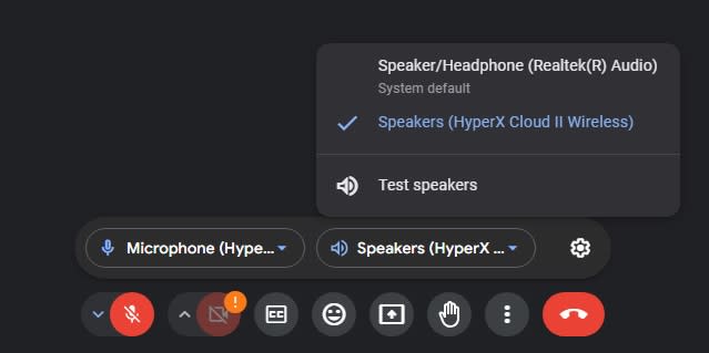 Clicking on a device now opens a small submenu with default and more devices for microphones and cameras.