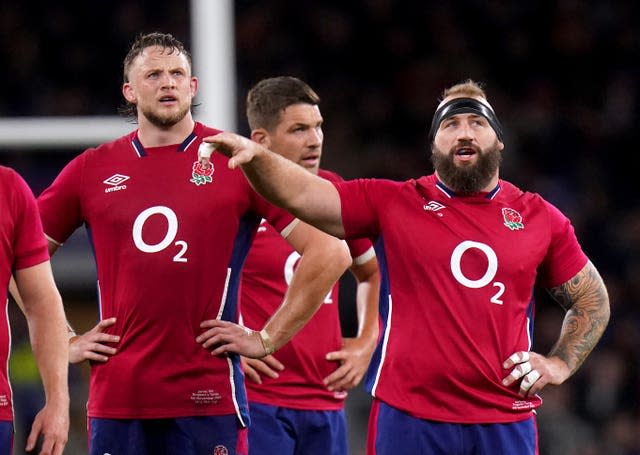 Joe Marler, right, during the win over Tonga