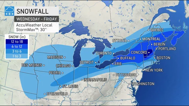 Estimated snow totals for the storm from Feb. 23 to Feb. 25.