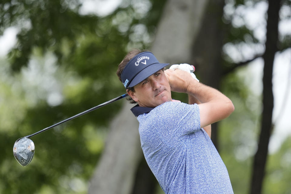 Kelly Kraft hits a tee shot on the second hole during the third round of the Byron Nelson golf tournament in McKinney, Texas, Saturday, May 4, 2024. (AP Photo/LM Otero)