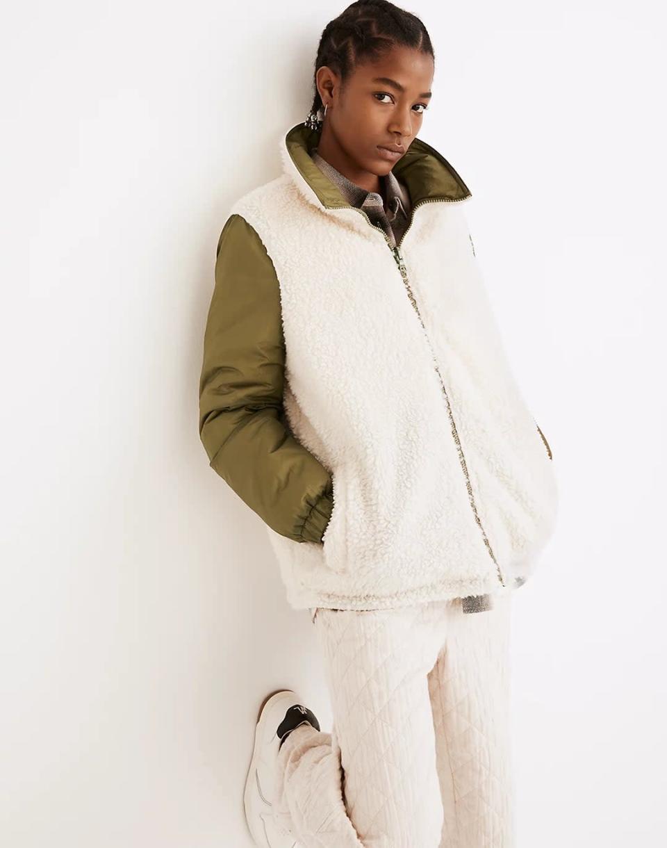 <p>You need at least one <span>Reversible Sherpa Puffer Jacket</span> ($198, plus 30 percent off with code OHJOY) in your closet, and you might as well make it this style. The reversible design makes it a two-in-one piece, so you'll score big.</p>