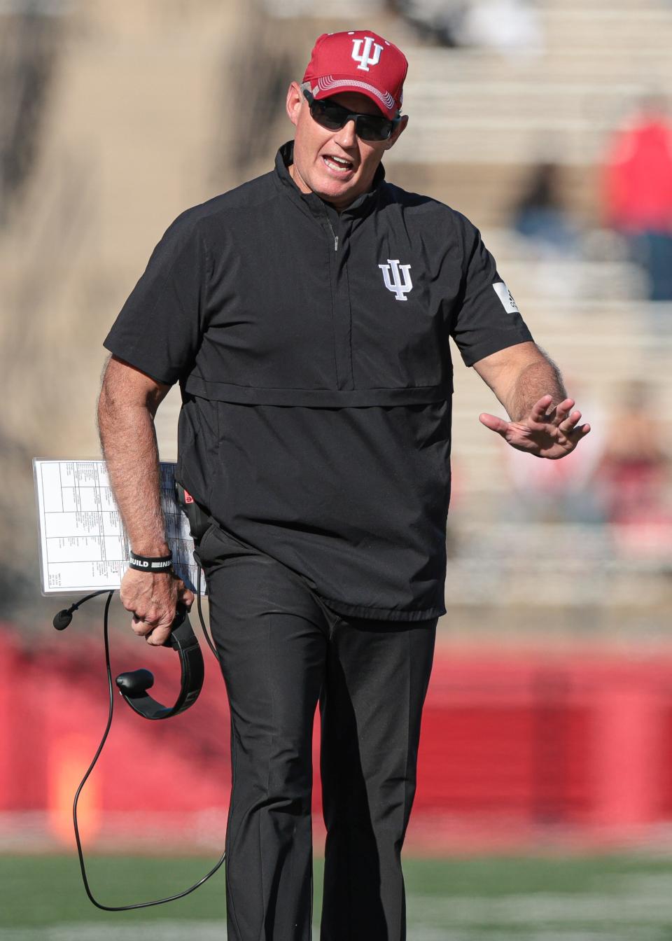 Oct 22, 2022; Piscataway, New Jersey, USA; Indiana Hoosiers head coach Tom Allen reacts during the second half against the Rutgers Scarlet Knights at SHI Stadium.