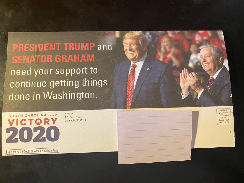 The mailer urges South Carolina Republicans to request an absentee ballot. (South Carolina GOP mailer)